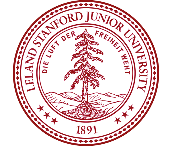 A red and white seal of leland stanford junior university.