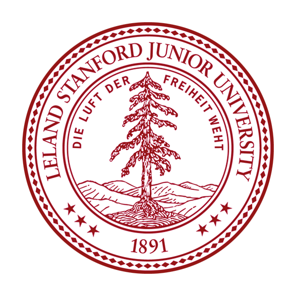 A red and white seal of leland stanford junior university.