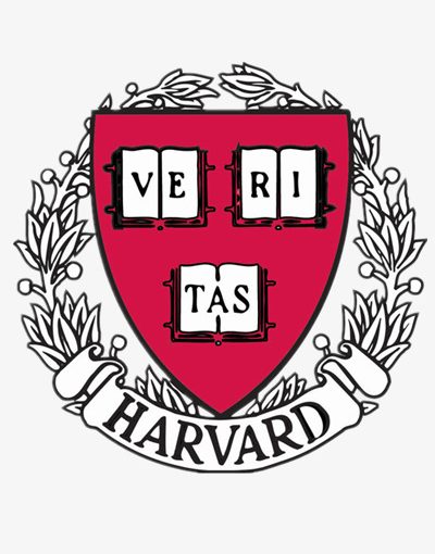 A red and white logo of harvard university.