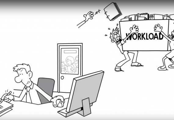 A cartoon of two people working on computers.